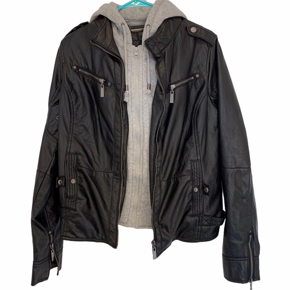 Jou Jou Juniors Hooded Faux-Leather Moto Jacket XL - Picture 2 of 10